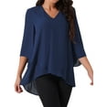 thumbnail image 1 of DARING DIVA Women's High Low 3/4 Bell Sleeve V Neck Chiffon Blouse S Navy Blue, 1 of 7