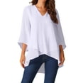 thumbnail image 1 of DARING DIVA Women's High Low 3/4 Bell Sleeve V Neck Chiffon Blouse S White, 1 of 7