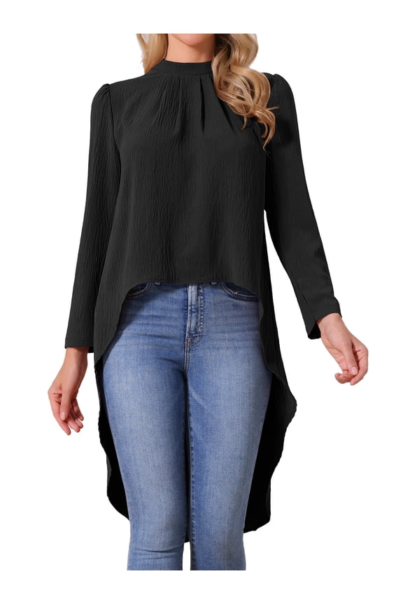 Women's High Low Asymmetrical Hem Dressy Casual Blouse Black XL