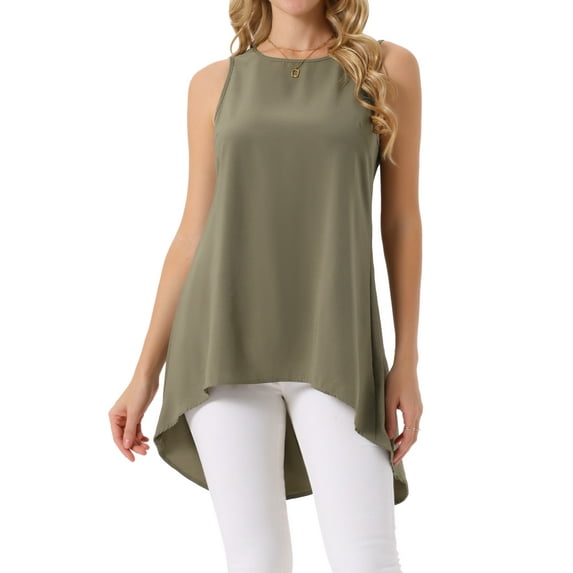 DARING DIVA Women's High Low Casual Sleeveless Asymmetrical Top L Dark Olive Green