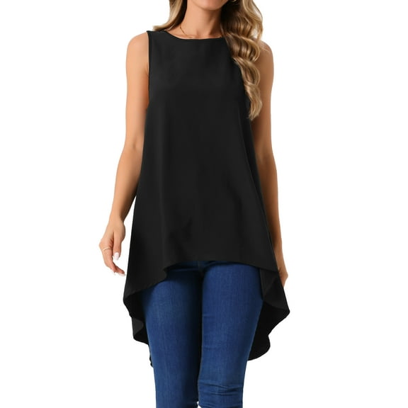 DARING DIVA Women's High Low Casual Sleeveless Asymmetrical Top M Black
