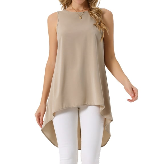 DARING DIVA Women's High Low Casual Sleeveless Asymmetrical Top S Khaki