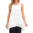 thumbnail image 1 of DARING DIVA Women's High Low Casual Sleeveless Chiffon Blouse Asymmetrical L White, 1 of 7