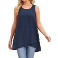 thumbnail image 1 of DARING DIVA Women's High Low Casual Sleeveless Chiffon Blouse Asymmetrical S Dark Blue, 1 of 8