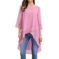 thumbnail image 1 of DARING DIVA Women's High Low Chiffon 3/4 Sleeve Top S Dark Pink, 1 of 7