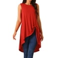 thumbnail image 1 of DARING DIVA Women's High Low Hem Crew Neck Sleeveless Tunic Top Red L, 1 of 8
