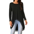thumbnail image 1 of DARING DIVA Women's High Low Hem Lace Trim Flowy Blouses M Black, 1 of 6