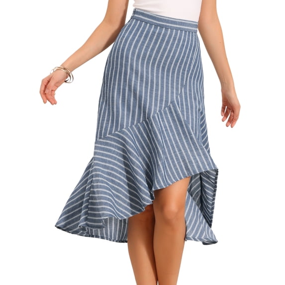 DARING DIVA Women's High Low Hem Ruffles A-Line Midi Skirts Large Light Blue