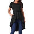 thumbnail image 1 of DARING DIVA Women's High Low Hem Short Sleeve Crew Neck Asymmetric Blouse XL Black, 1 of 5