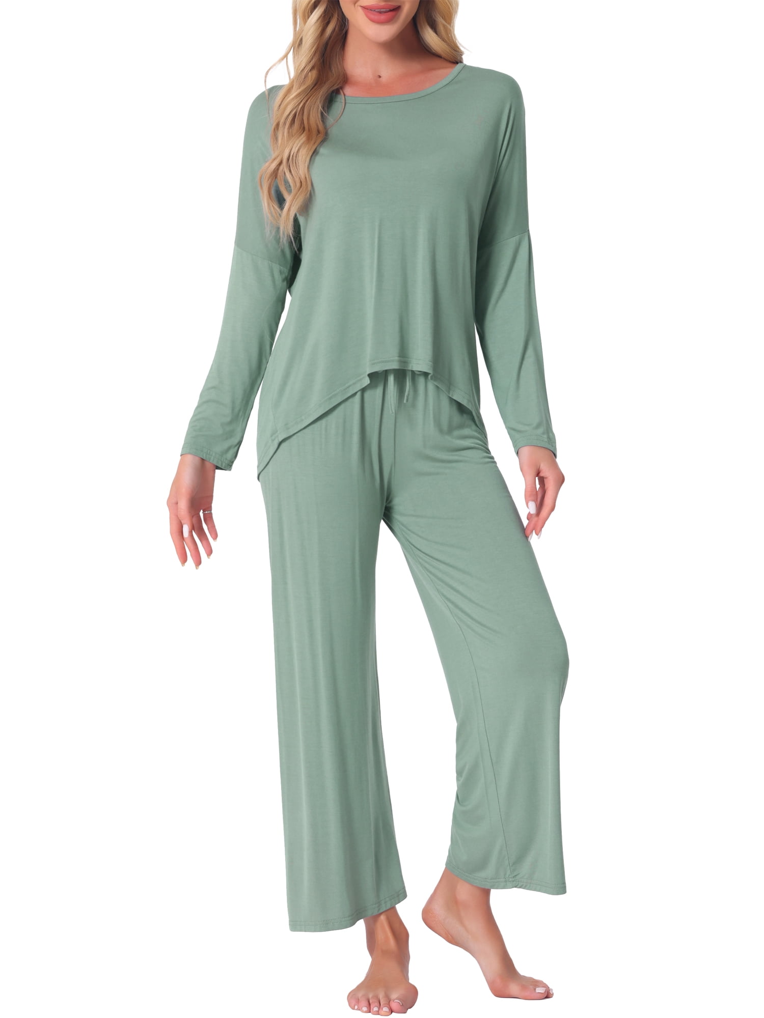 DARING DIVA Women's High Low Shirt and Wide-leg Pants Lounge Sets S Green