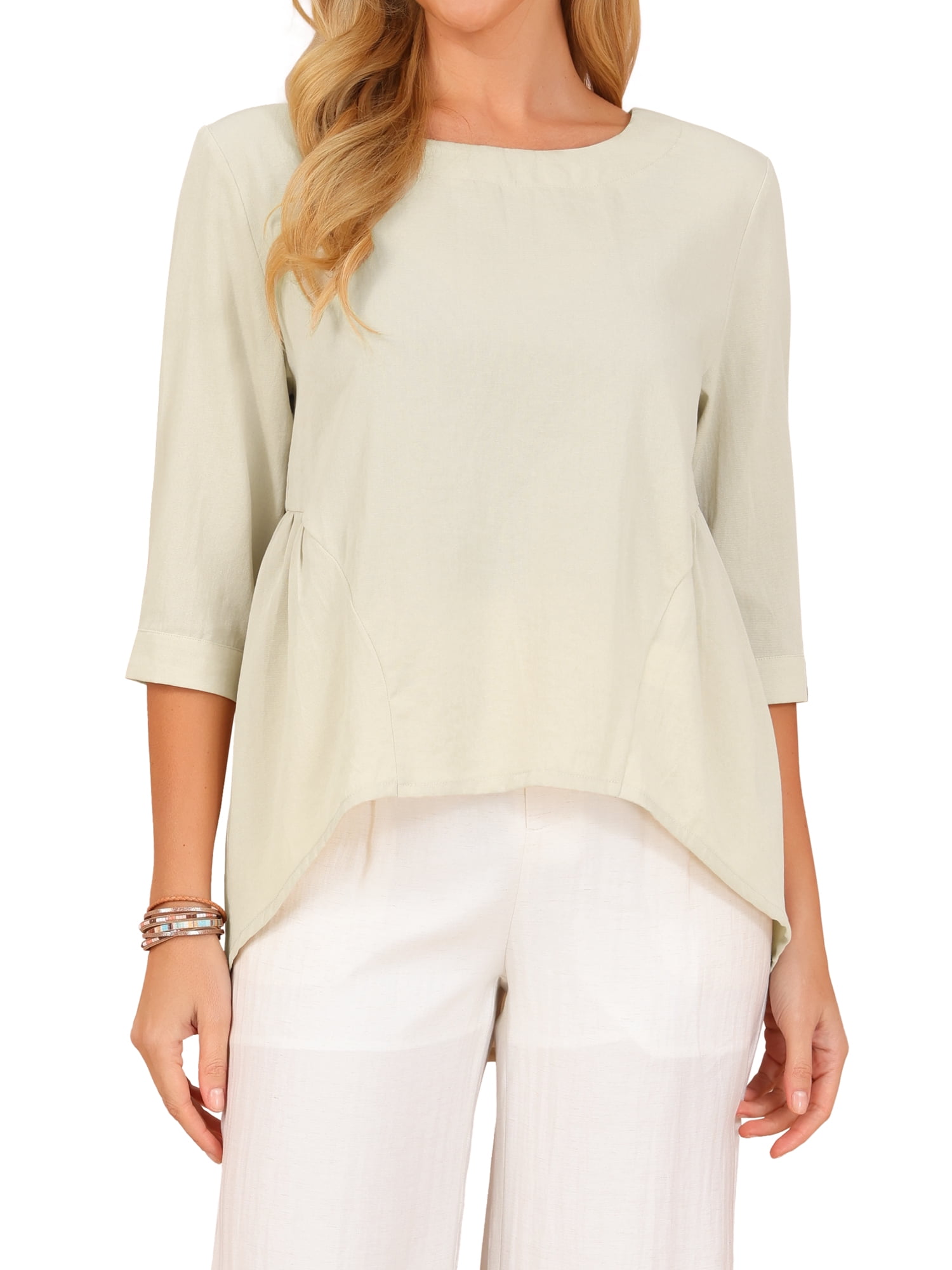 DARING DIVA Women's High Low Tops with 3/4 Sleeve Crewneck Tunic Blouse XL Apricot