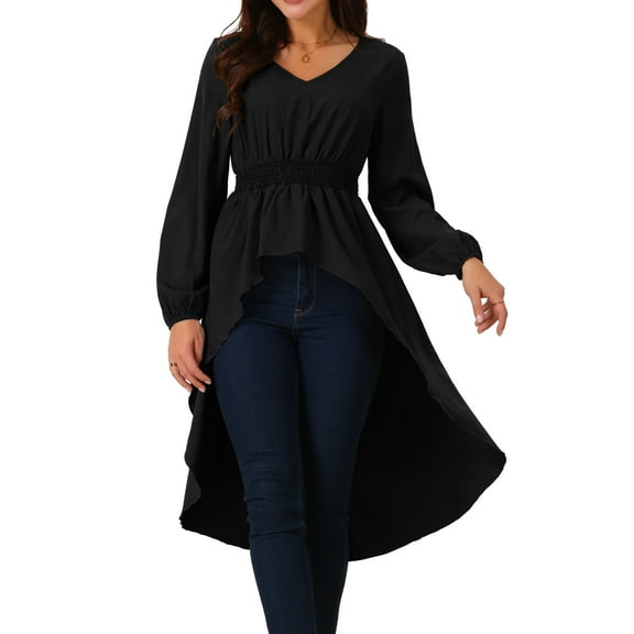 DARING DIVA Women's High Low V Neck Long Sleeve Dressy Blouses M Black