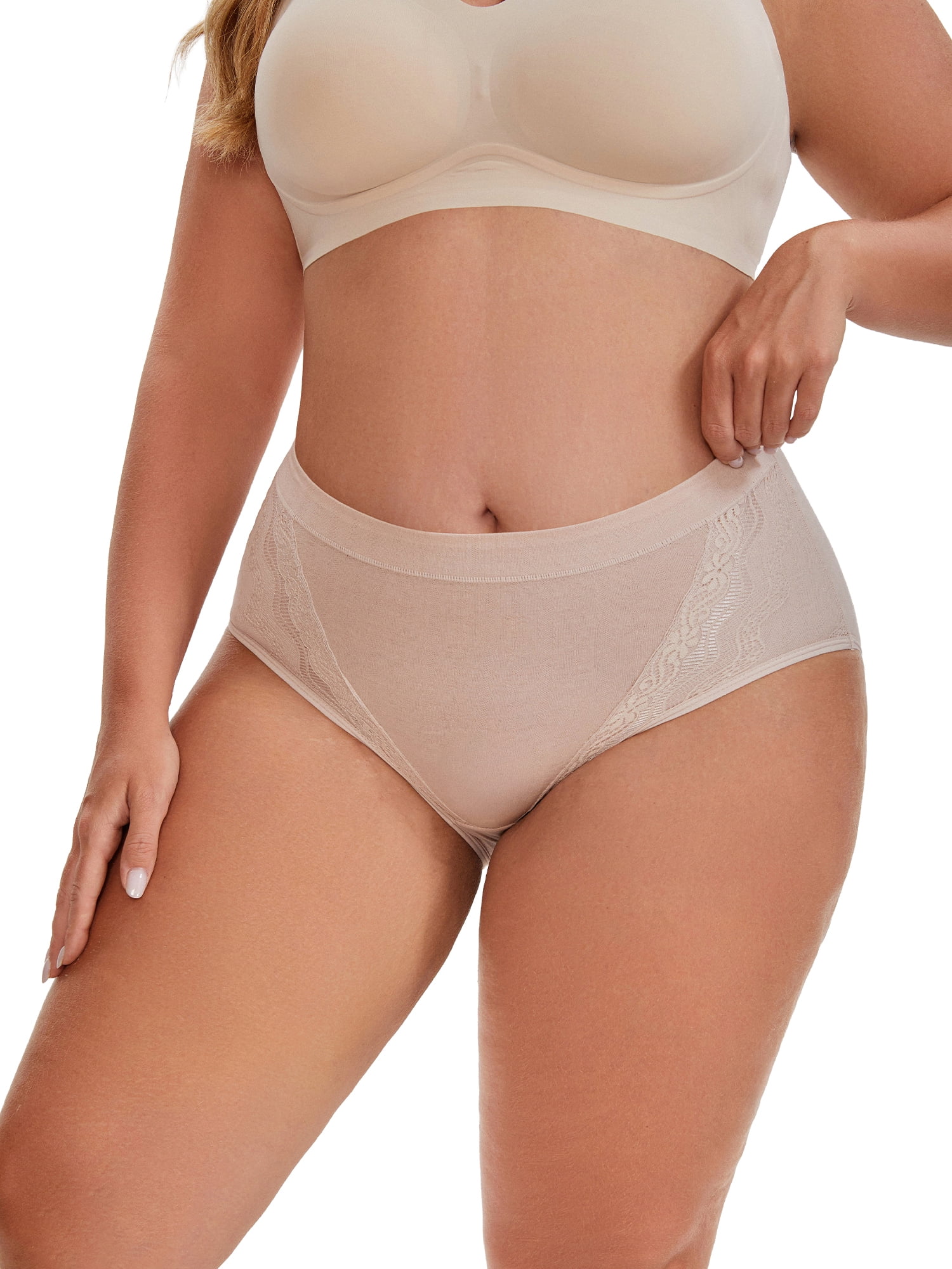 DARING DIVA Women's High Rise Cotton Underwear Full Coverage Lace Briefs L Grey