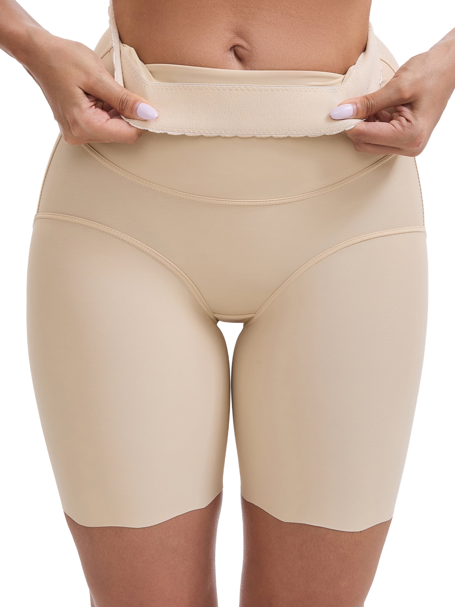 DARING DIVA Women's High Rise Tummy Control Ice Silk Seamless Boyshorts S Beige