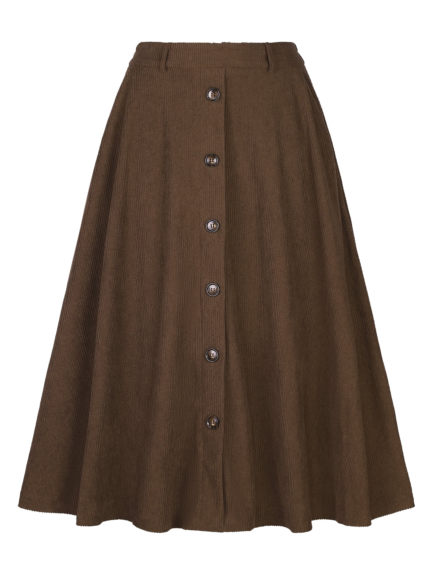 DARING DIVA Women's High Waist A Line Midi Skirts with Pockets L Brown