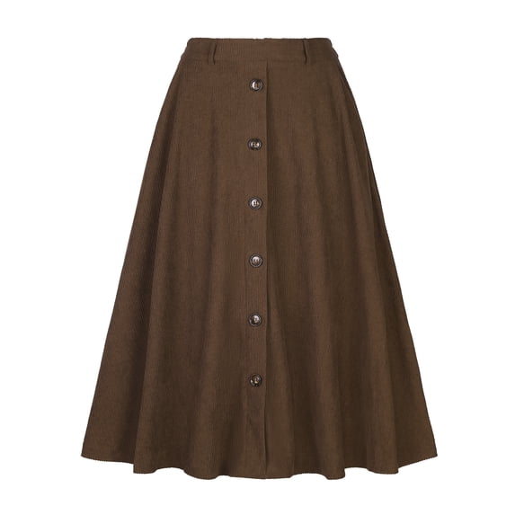 DARING DIVA Women's High Waist A Line Midi Skirts with Pockets XL Brown