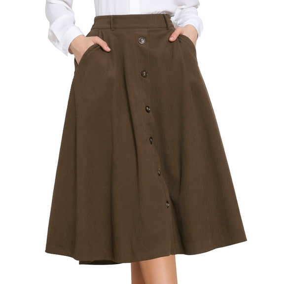 DARING DIVA Women's High Waist A Line Midi Casual Work Skirts with Pockets XL Brown