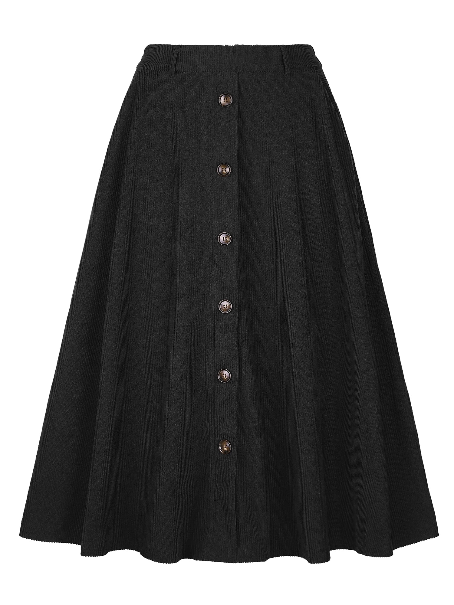 DARING DIVA Women's High Waist A Line Midi Skirts with Pockets XS Black
