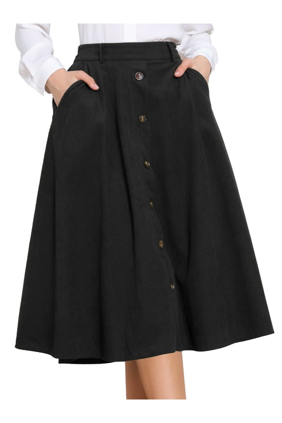 Women's High Waist A Line Midi Casual Work Skirts with Pockets XS Black