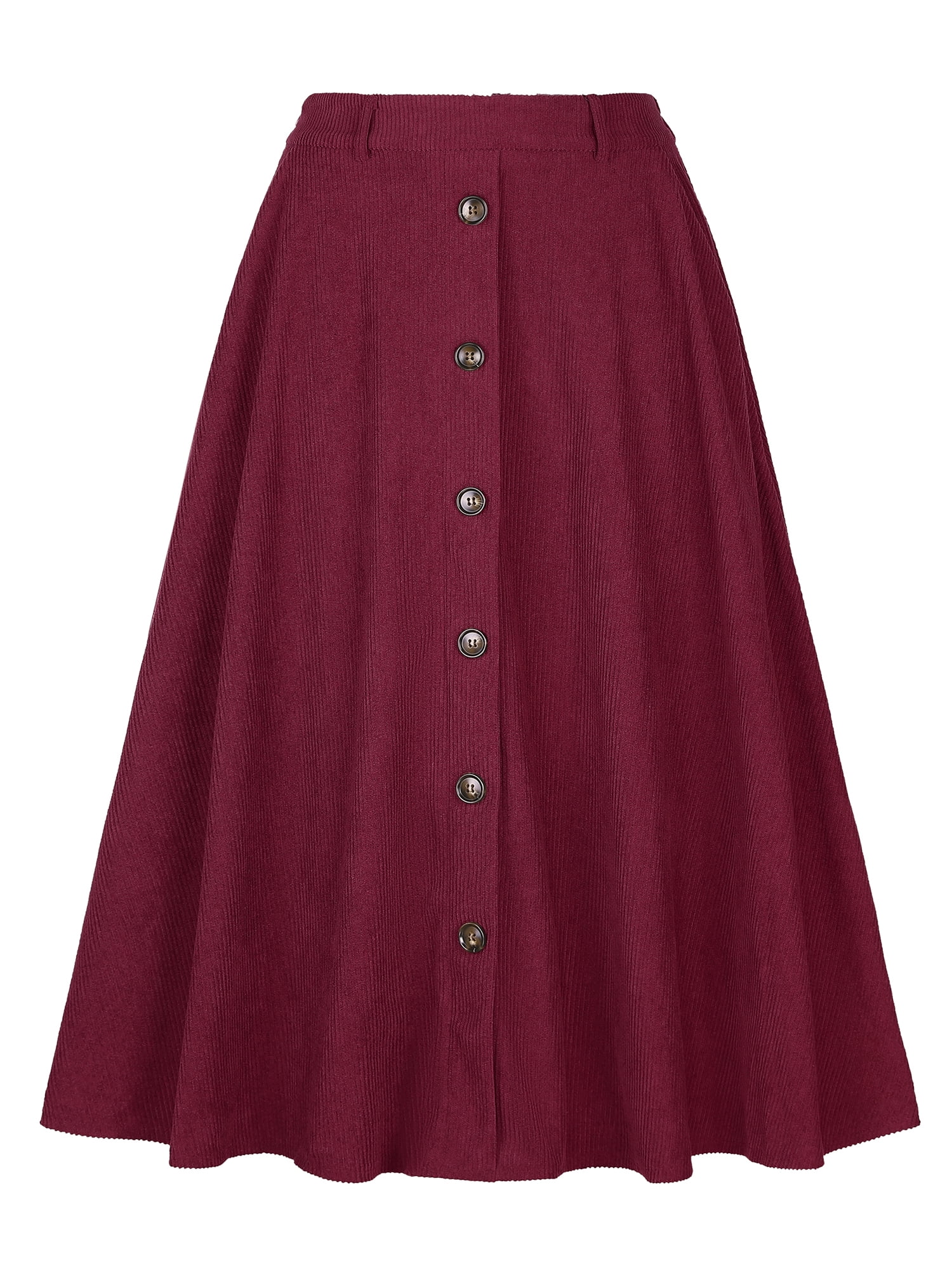 DARING DIVA Women's High Waist A Line Midi Skirts with Pockets Large Burgundy