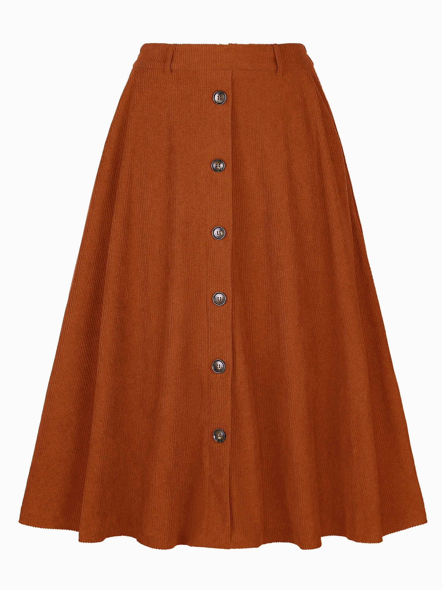DARING DIVA Women's High Waist A Line Midi Skirts with Pockets Medium Caramel