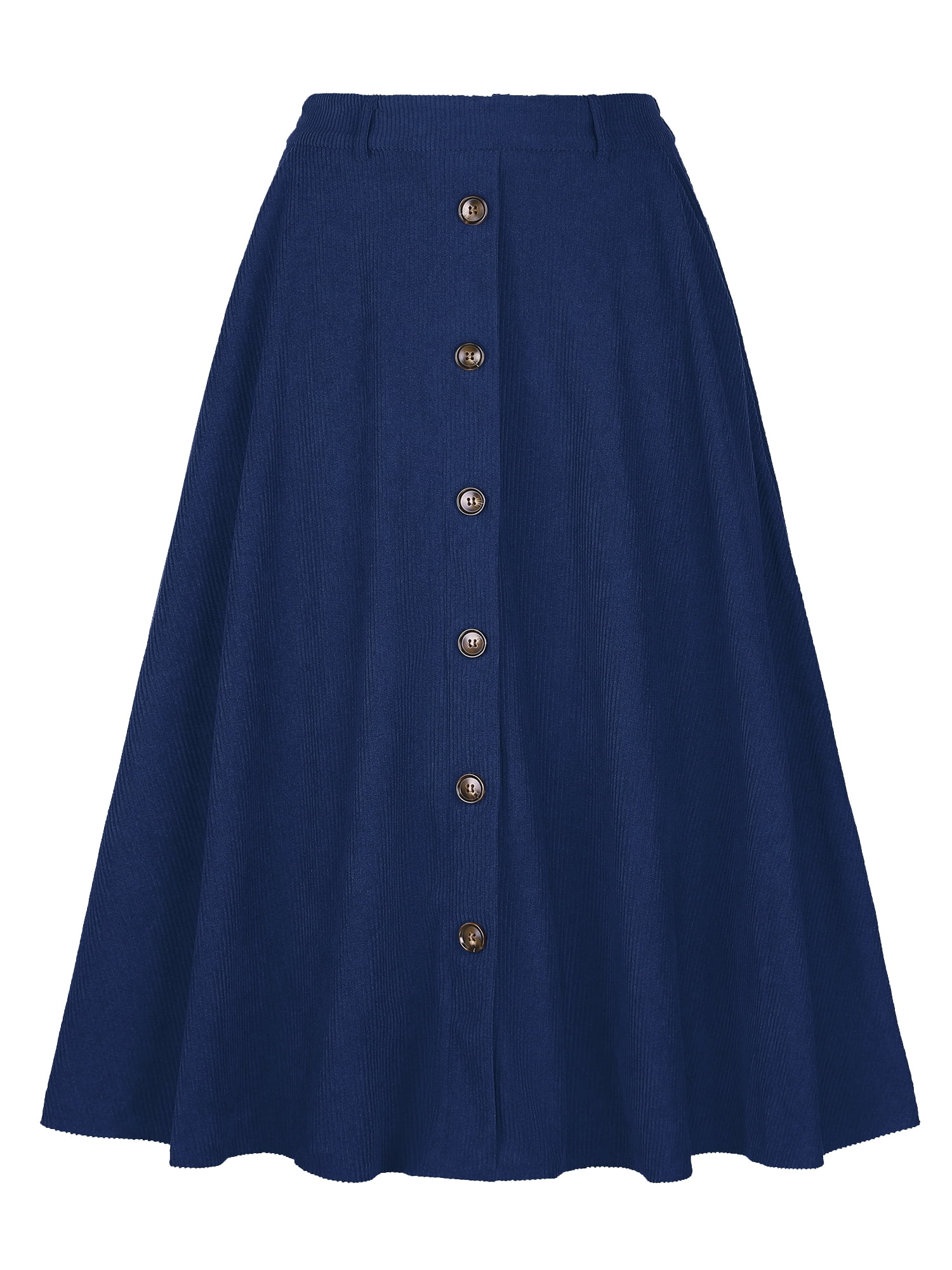 DARING DIVA Women's High Waist A Line Midi Skirts with Pockets Medium Dark Blue