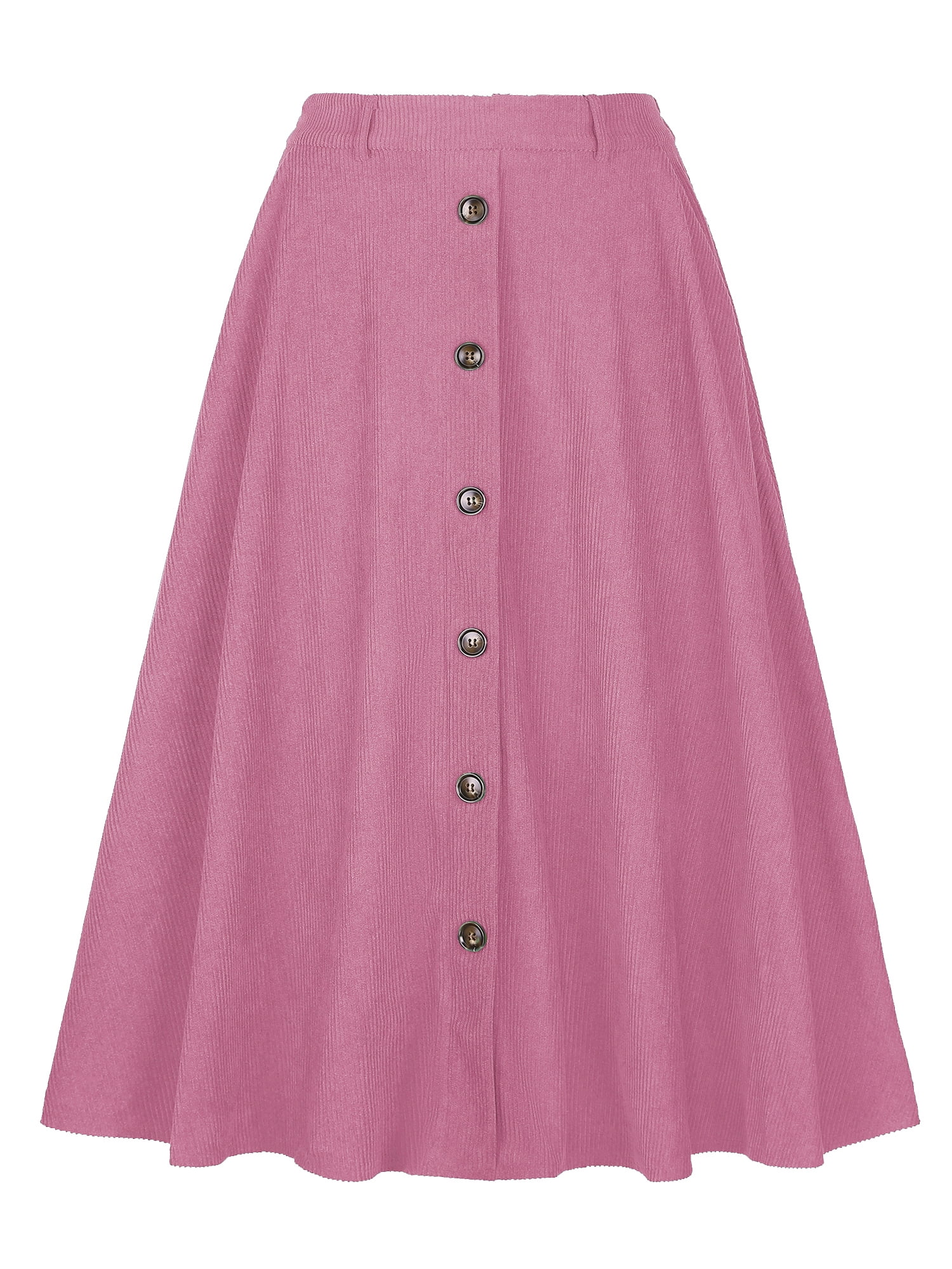 DARING DIVA Women's High Waist A Line Midi Skirts with Pockets Medium Pink