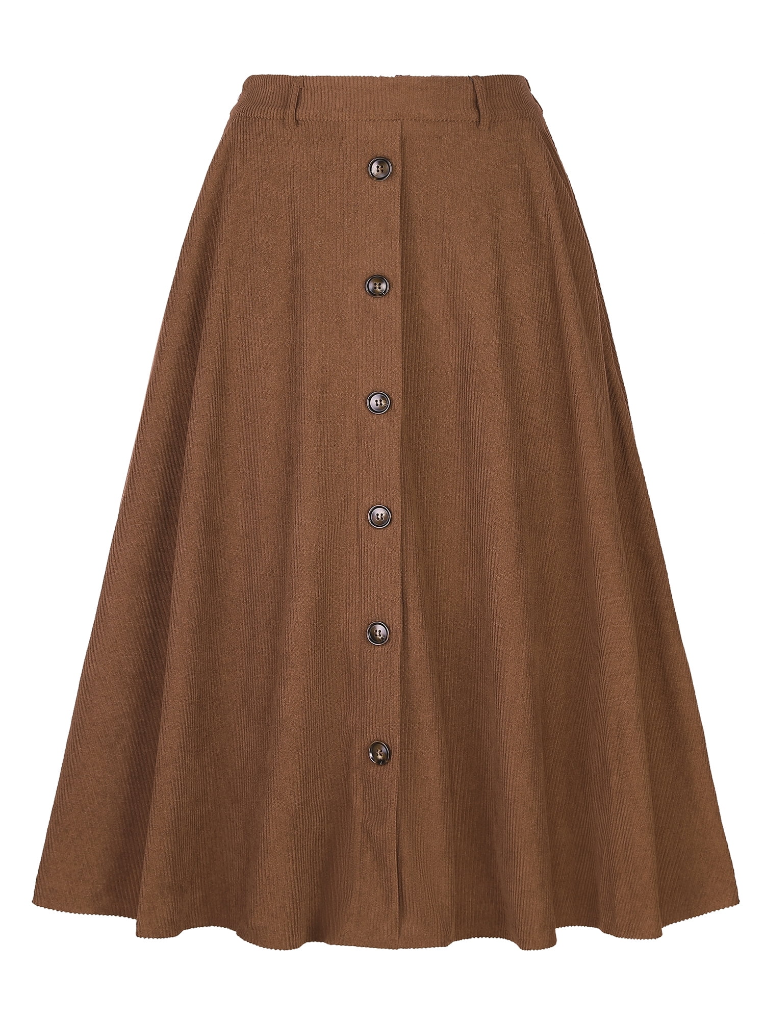 DARING DIVA Women's High Waist A Line Midi Skirts with Pockets X-Small Dark Brown