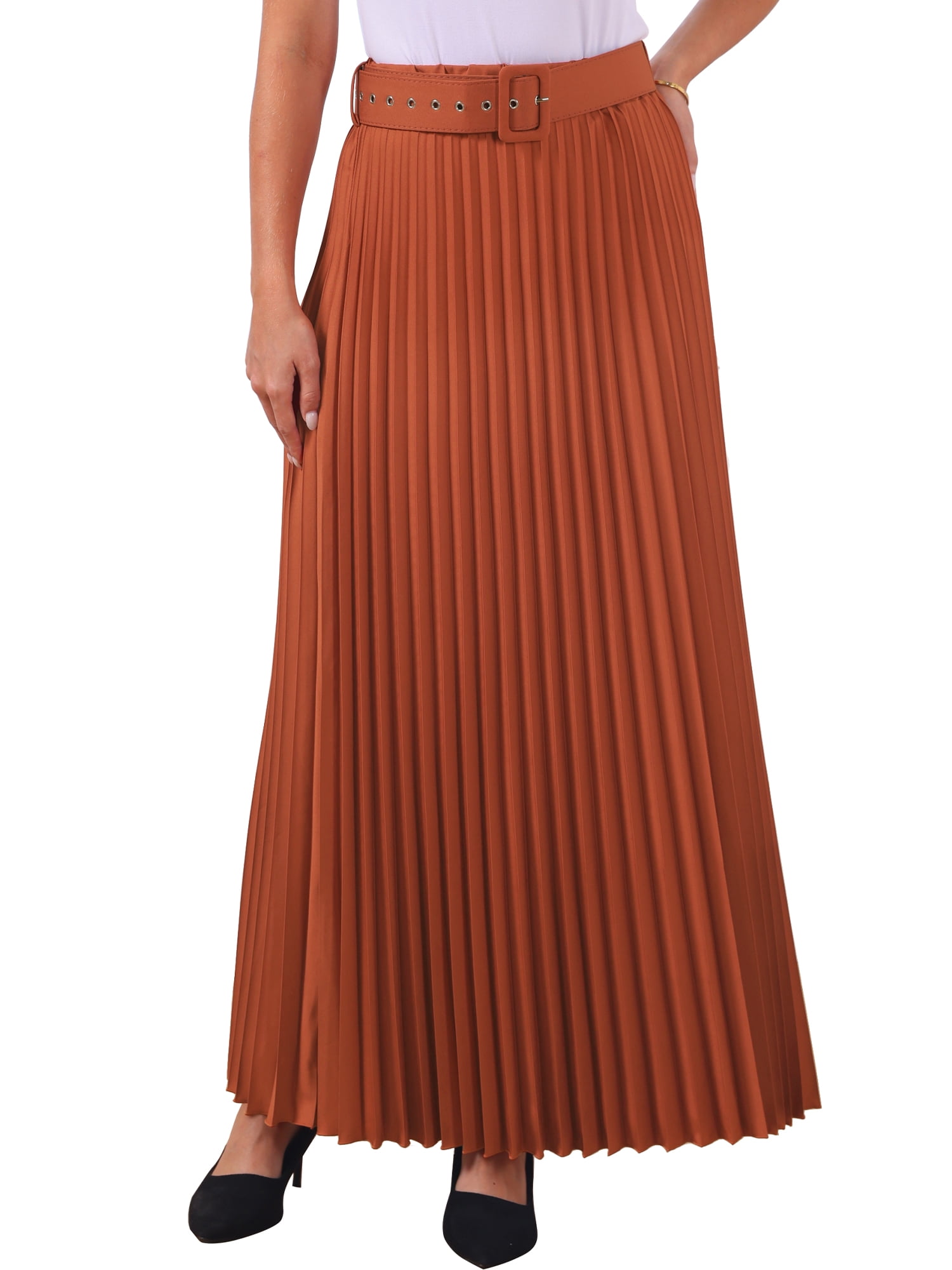 DARING DIVA Women's Elegnat Elastic High Waist Flowy A-Line Maxi Skirt L Reddish Brown