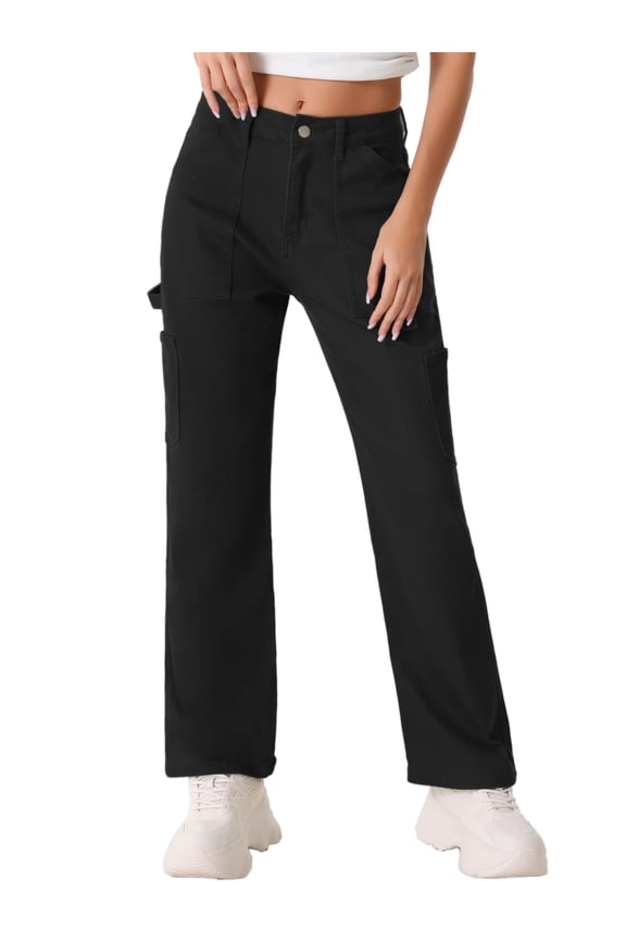 Women's High Waist Baggy Y2K Street Cargo Pants with Pockets M Black
