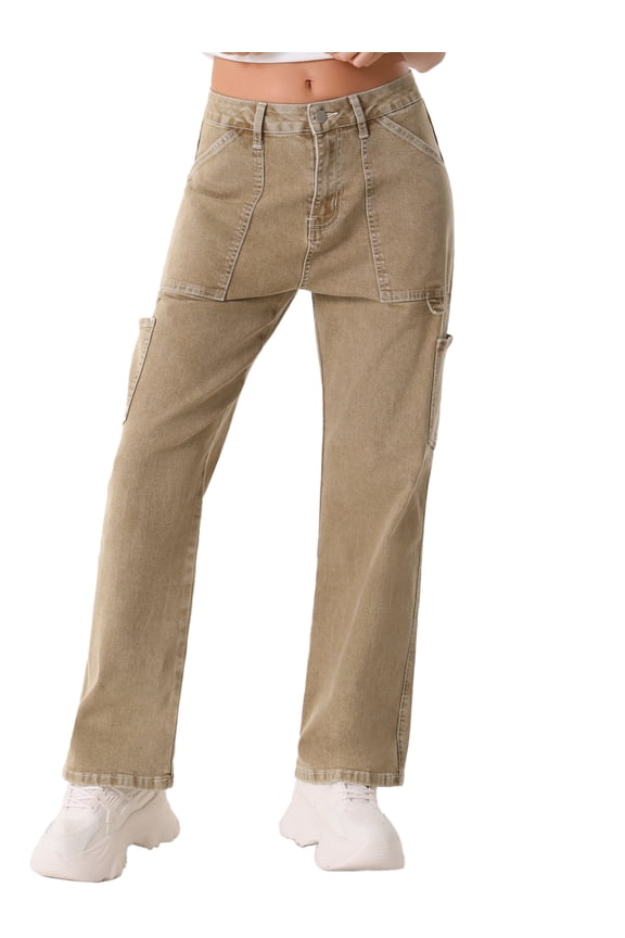 Women's High Waist Baggy Y2K Street Cargo Pants with Pockets S Camel