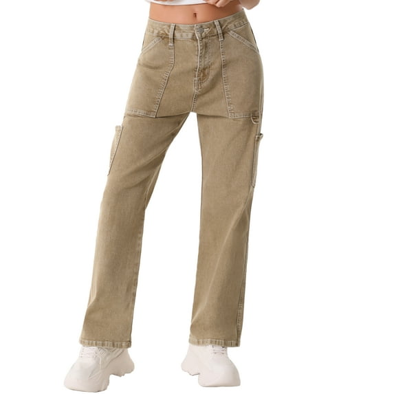 DARING DIVA Women's High Waist Baggy Y2K Street Cargo Pants with Pockets XS Camel