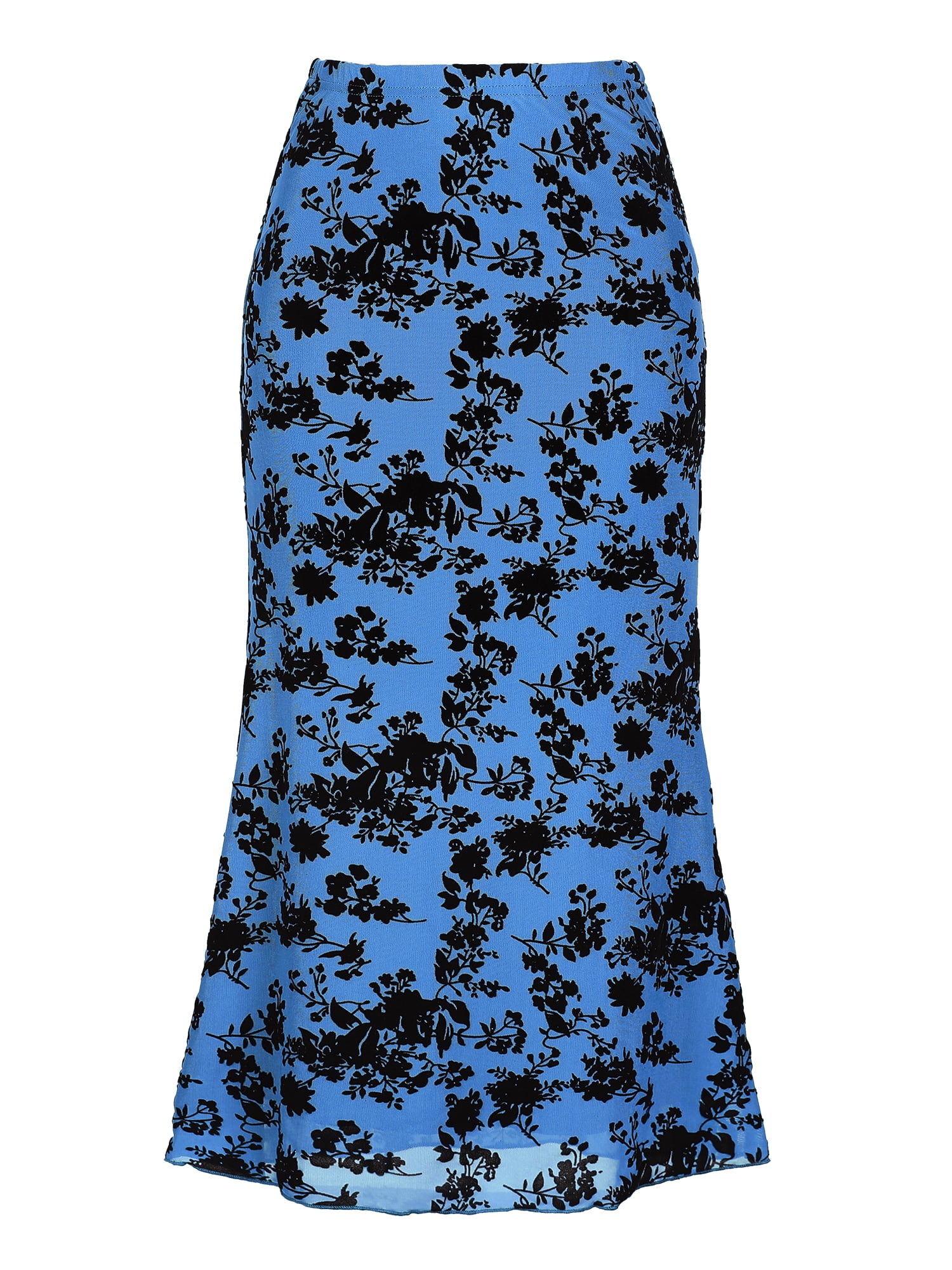 DARING DIVA Women's High Waist Bodycon Mesh Fishtail Midi Skirts Large Blue
