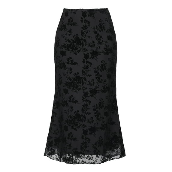DARING DIVA Women's High Waist Bodycon Mesh Fishtail Midi Skirts M Black