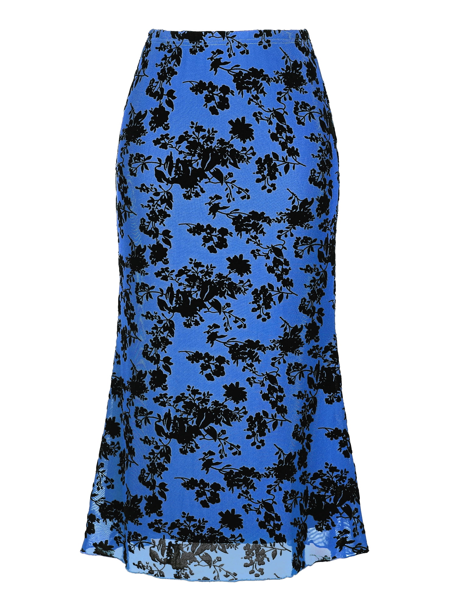 DARING DIVA Women's High Waist Bodycon Mesh Fishtail Midi Skirts X-Large Blue