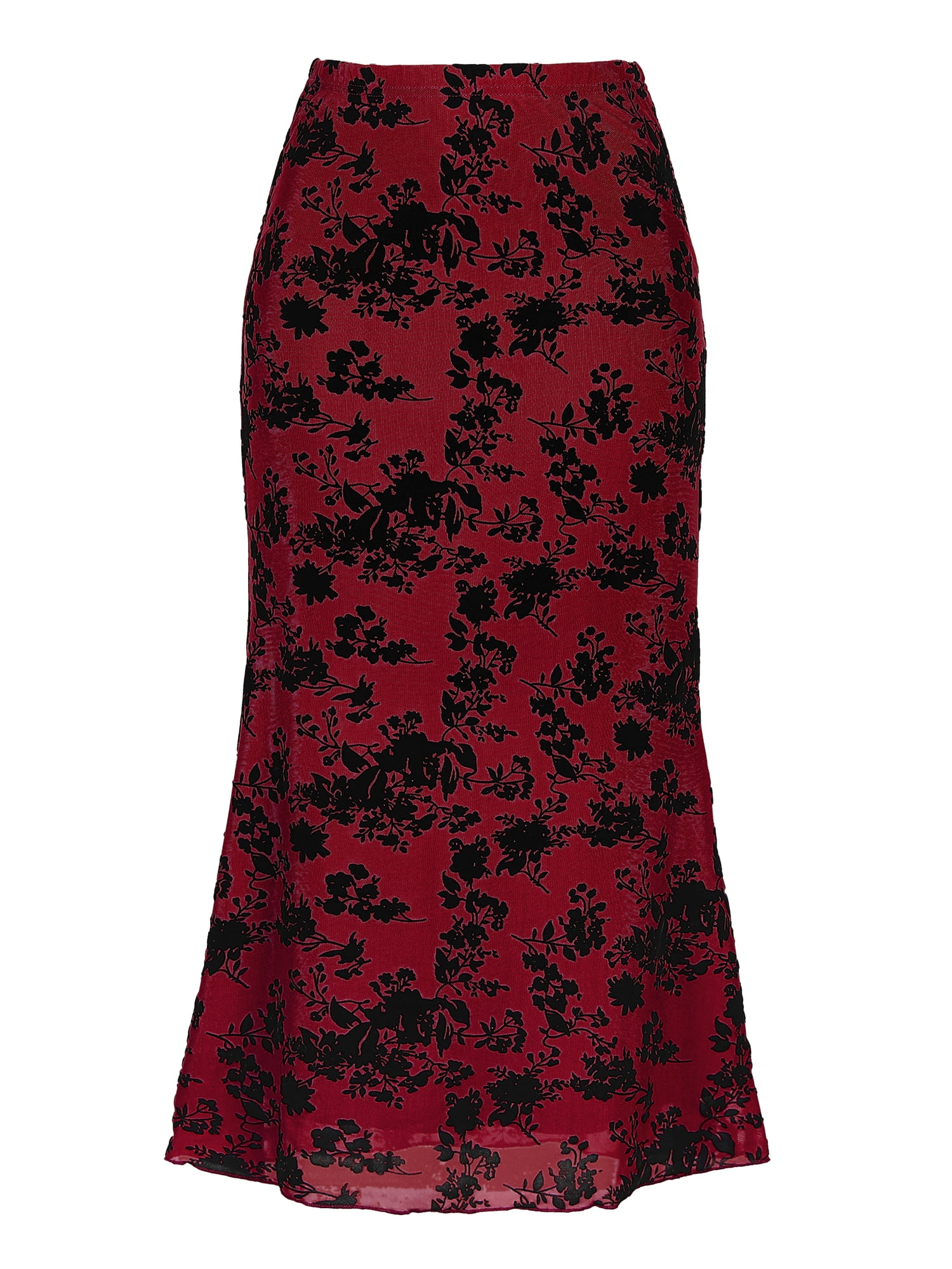 DARING DIVA Women's High Waist Bodycon Mesh Fishtail Midi Skirts X-Small Red