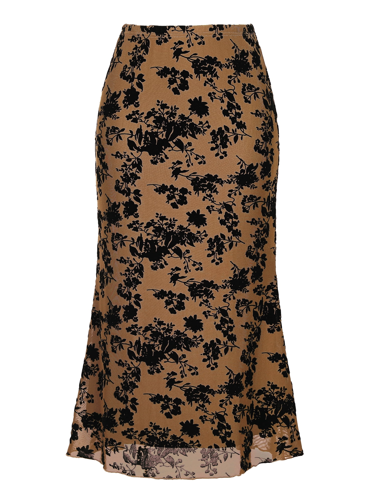 DARING DIVA Women's High Waist Bodycon Mesh Fishtail Midi Skirts XL Brown