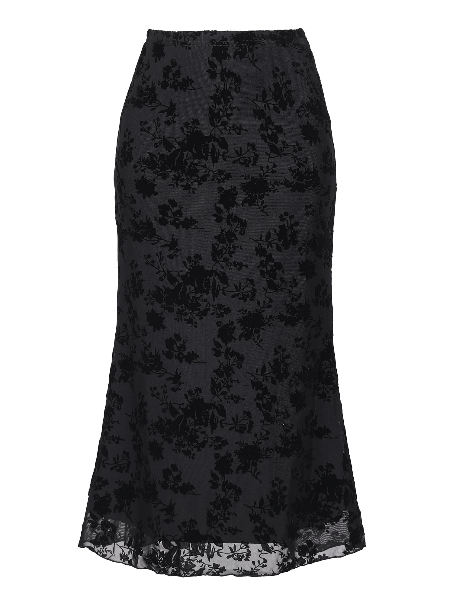 DARING DIVA Women's High Waist Bodycon Mesh Fishtail Midi Skirts XS Black