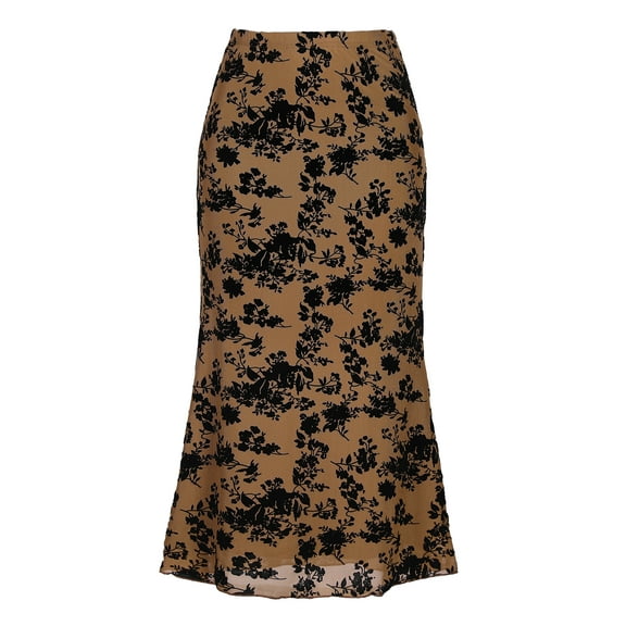 DARING DIVA Women's High Waist Bodycon Mesh Fishtail Midi Skirts XS Brown