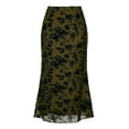 thumbnail image 1 of DARING DIVA Women's High Waist Bodycon Mesh Fishtail Midi Skirts XS Olive Green, 1 of 6