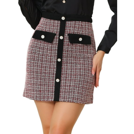 DARING DIVA Women's High Waist Button Decor Mini Skirt M Red