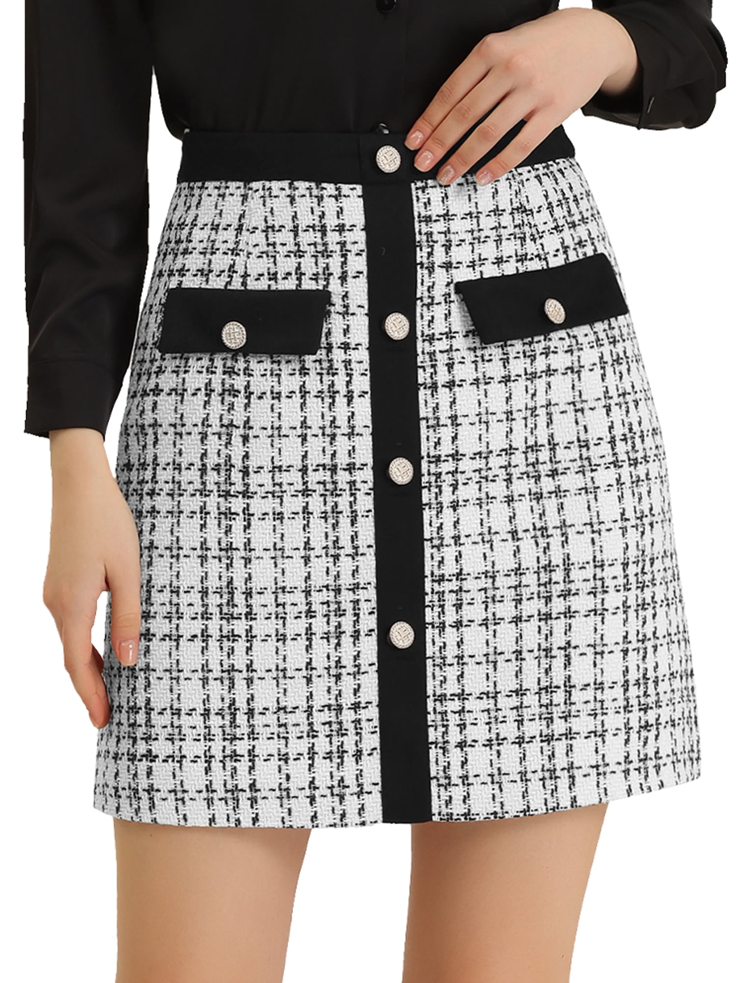 DARING DIVA Women's High Waist Button Decor Mini Skirt S White