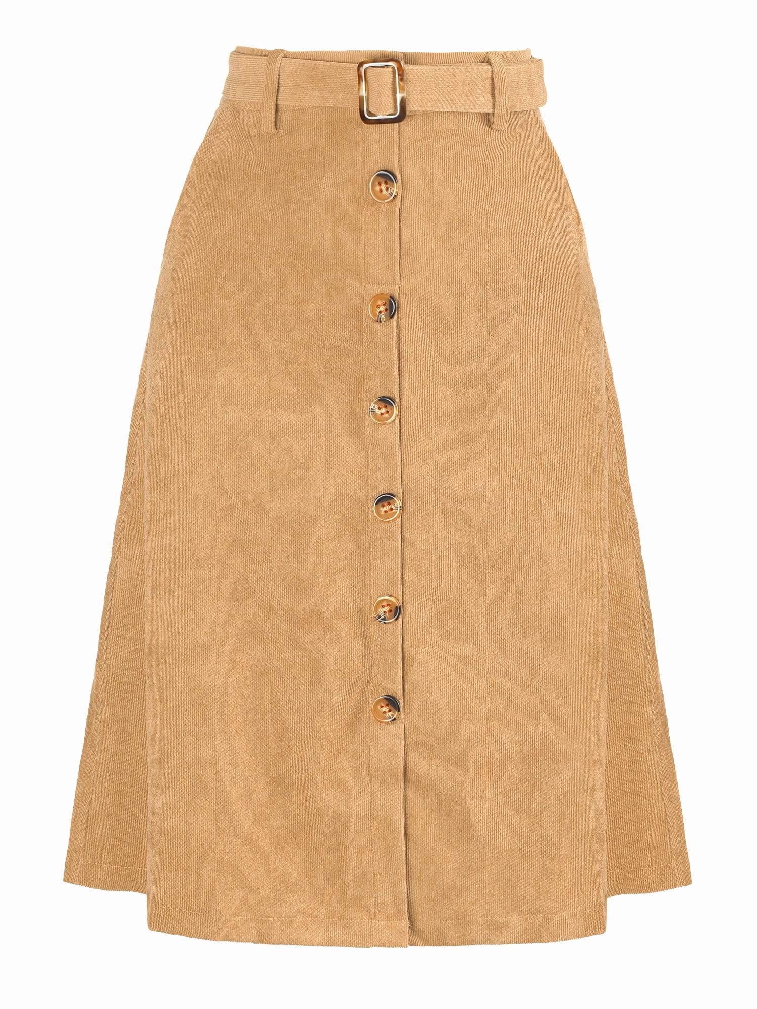 DARING DIVA Women's High Waist Button Front A-Line Belted Corduroy Skirt XL Camel