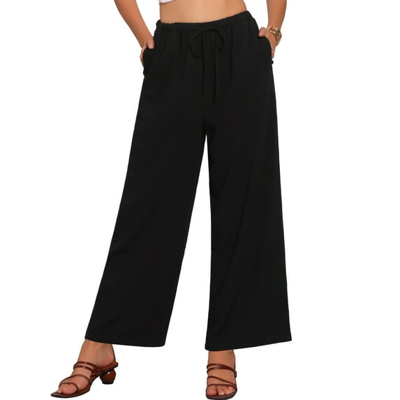 DARING DIVA Women's High Waist Drawstring Palazzo Pants L Black