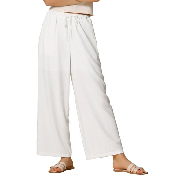 DARING DIVA Women's High Waist Drawstring Palazzo Pants XL White