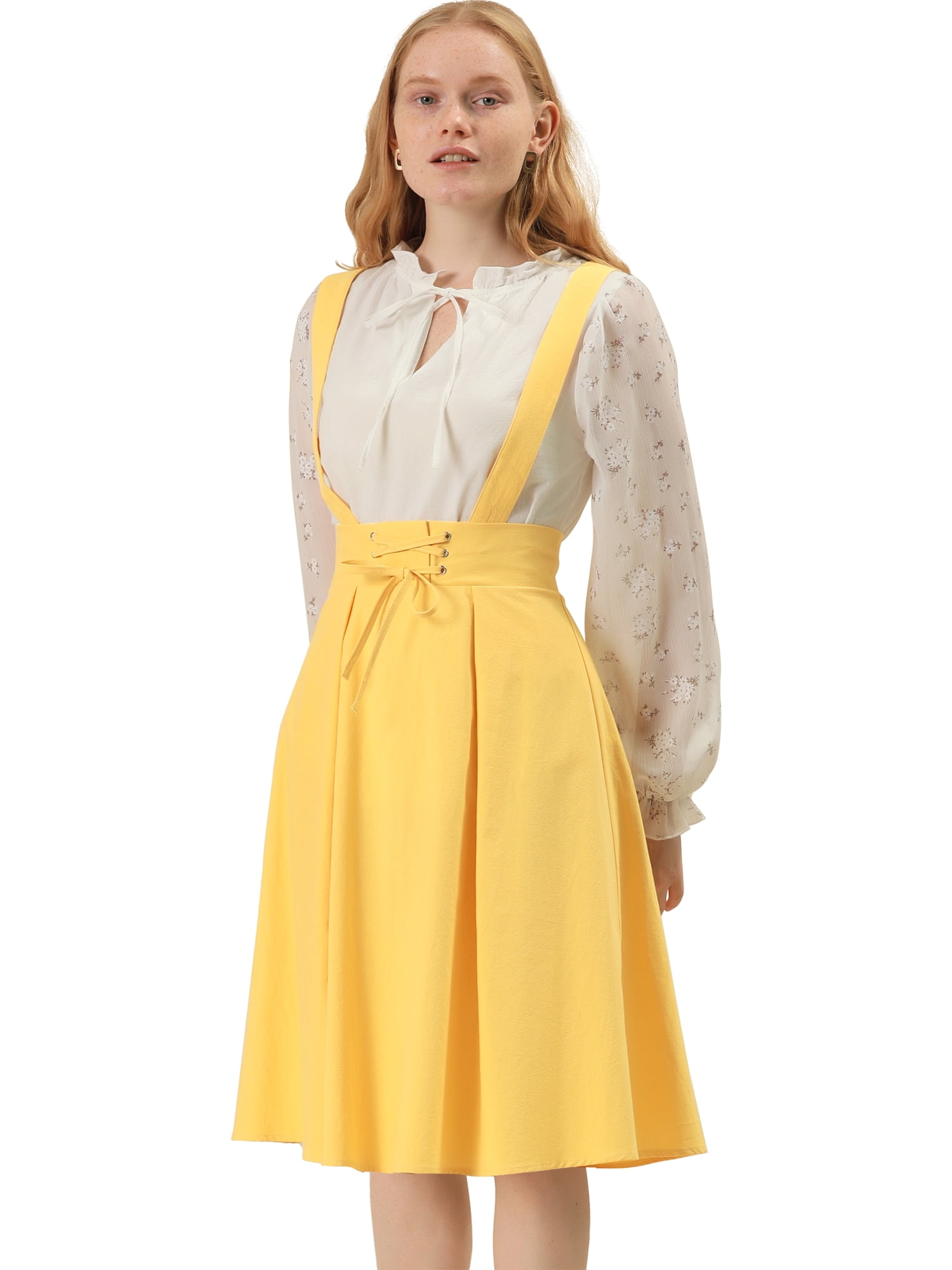 DARING DIVA Women's High Waist Overall Corset Skater Skirt Short Midi Dress XL Yellow