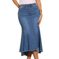 thumbnail image 1 of DARING DIVA Women's High Waist Raw Hem Fishtail Midi Skirt with Pockets XS Medium Blue, 1 of 6