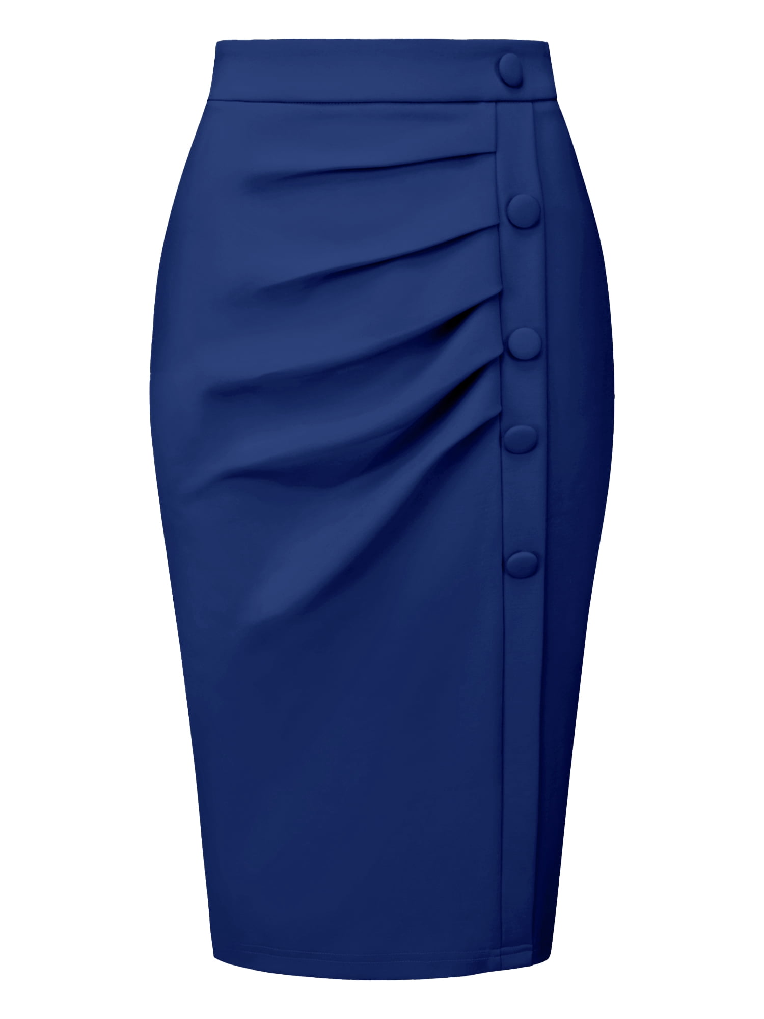 DARING DIVA Women's High Waist Ruched Bodycon  Leisure Midi Pencil Skirt L Royal Blue