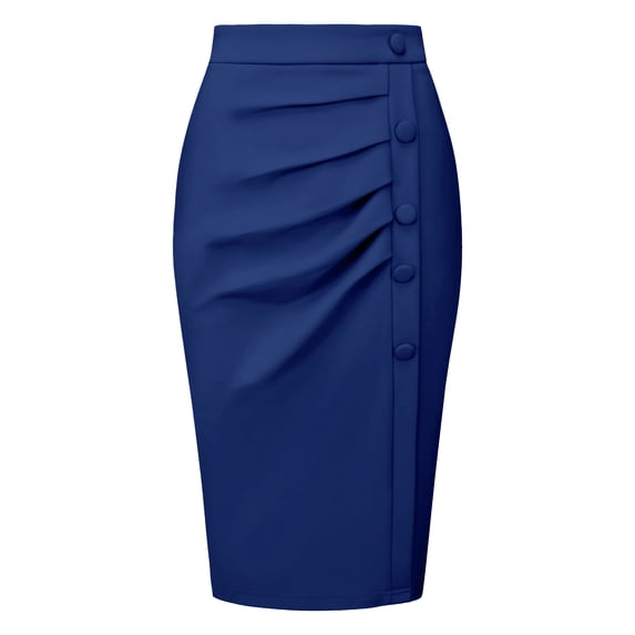 DARING DIVA Women's High Waist Ruched Bodycon Leisure Midi Pencil Skirt S Royal Blue