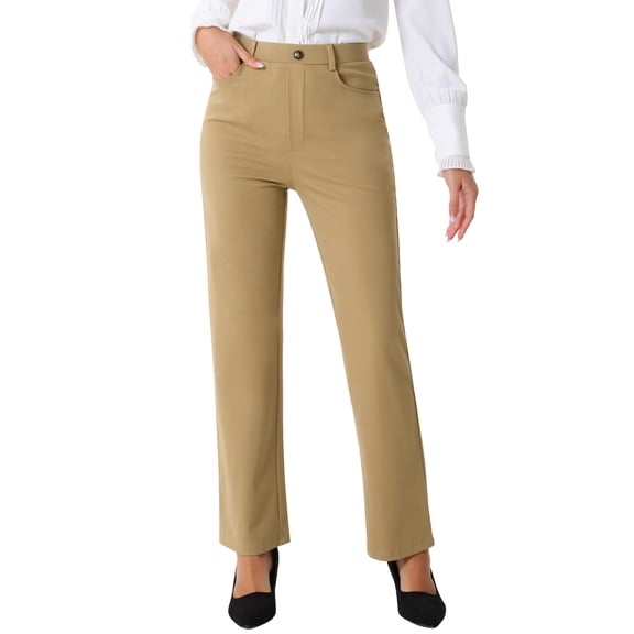 DARING DIVA Women's High Waist Straight Slacks Yoga Stretch Trousers XL Khaki